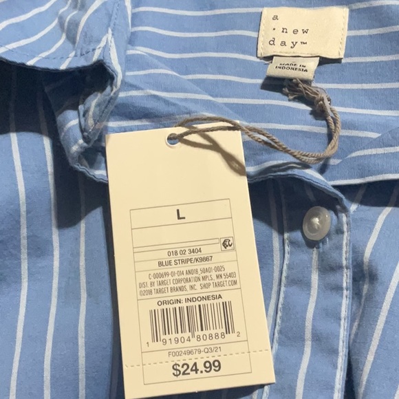 A NEW DAY MEN’S BLUE STRIPE LONG SLEEVE SHIRT SZ LARGE - Picture 9 of 10